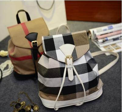 2014新款英倫格子雙肩包 帆布潮流與水桶包的完美融合